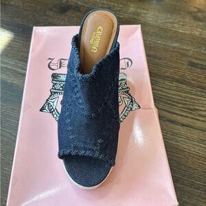 Crown Vintage Navy Denim Open-Toe Mules
